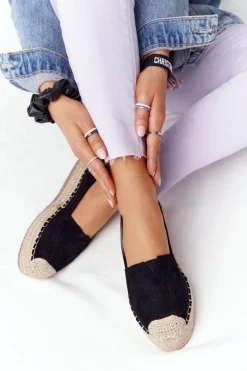 Espadryle Na Słomkowej Platformie Czarne Highway