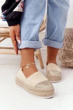 Espadryle Na Słomkowej Platformie S.Barski Beżowe