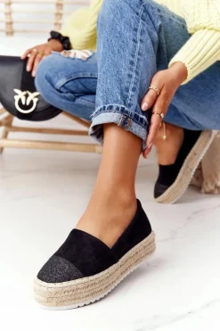 Espadryle Na Słomkowej Platformie S.Barski Czarne