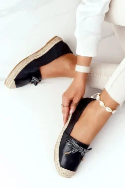 Espadryle Na Słomkowej Podeszwie S.Barski Czarne