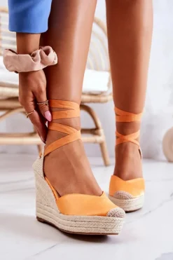 Espadryle Sandały Na Koturnie Pomarańczowe Terrific