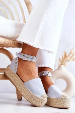 Espadryle Sandały Z Dżetami Niebieskie Lillian