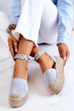 Espadryle Sandały Z Dżetami Niebieskie Lillian