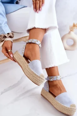 Espadryle Sandały Z Dżetami Niebieskie Lillian