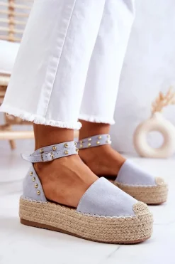 Espadryle Sandały Z Dżetami Niebieskie Lillian