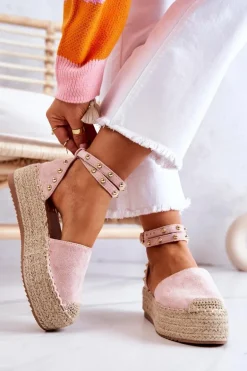 Espadryle Sandały Z Dżetami Różowe Lillian