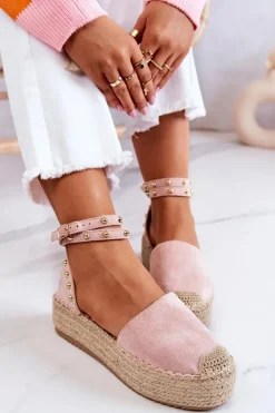 Espadryle Sandały Z Dżetami Różowe Lillian