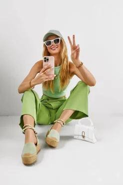 Espadryle Sandały Z Dżetami Zielone Lillian