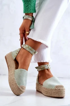 Espadryle Sandały Z Dżetami Zielone Lillian