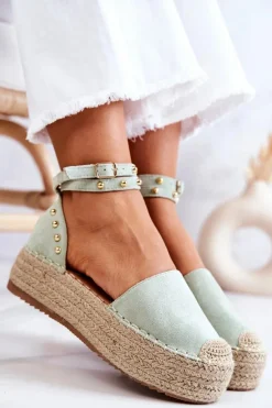 Espadryle Sandały Z Dżetami Zielone Lillian