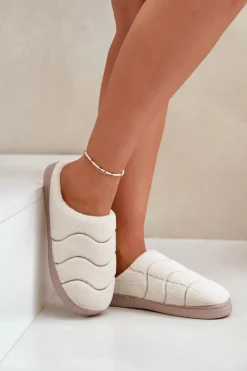 Futrzane Ciepłe Kapcie Damskie Beżowe Vamirae