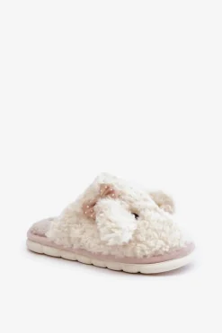 Futrzane Ciepłe Kapcie Damskie Beżowe Falinivia