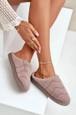 Futrzane Ciepłe Kapcie Damskie Brązowe Vamirae