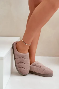 Futrzane Ciepłe Kapcie Damskie Brązowe Vamirae