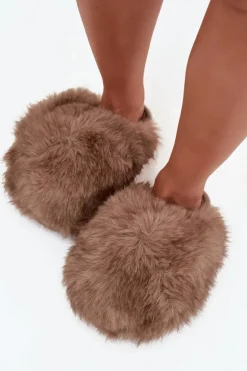 Futrzane Kapcie Damskie Brązowe Iseline