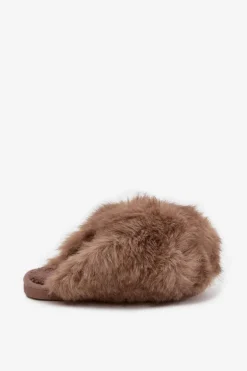 Futrzane Kapcie Damskie Brązowe Iseline