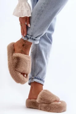 Futrzane Kapcie Damskie Beżowe Biella