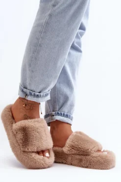 Futrzane Kapcie Damskie Beżowe Biella