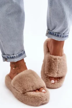 Futrzane Kapcie Damskie Beżowe Biella