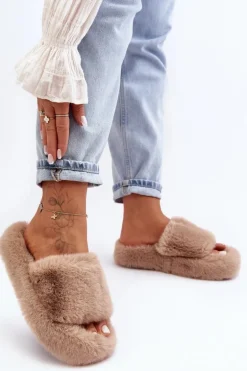 Futrzane Kapcie Damskie Beżowe Biella