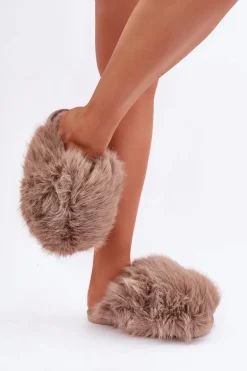 Futrzane Kapcie Damskie Ciemnobeżowe Wladisa