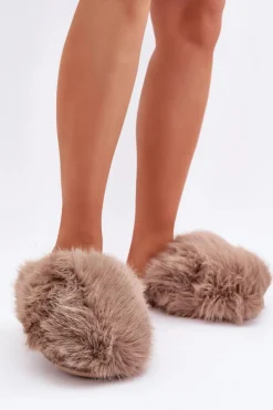 Futrzane Kapcie Damskie Ciemnobeżowe Wladisa