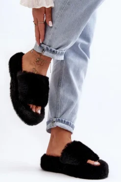 Futrzane Kapcie Damskie Czarne Biella