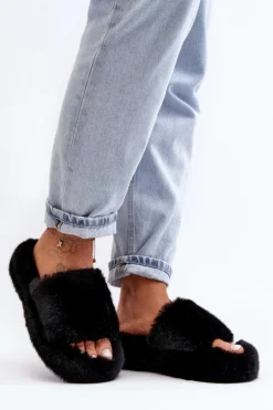 Futrzane Kapcie Damskie Czarne Biella