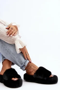 Futrzane Kapcie Damskie Czarne Biella