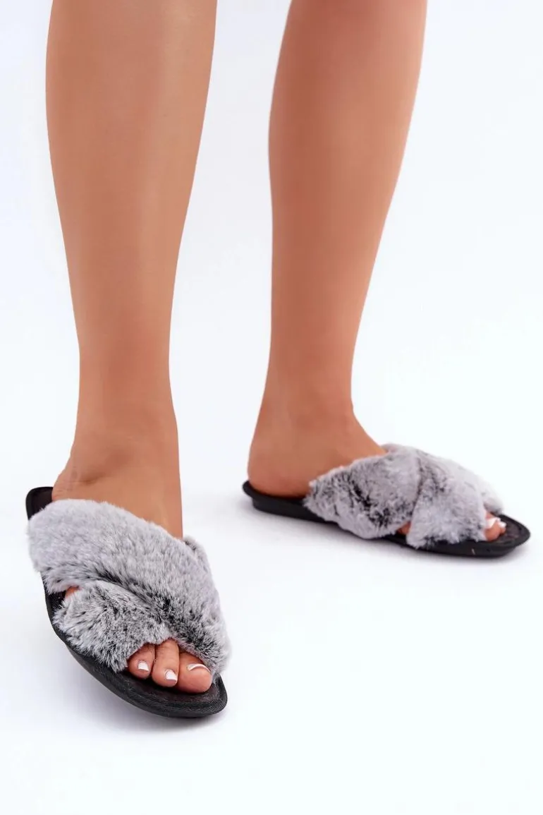 Futrzane Kapcie Damskie Inblu 6800006D Szare