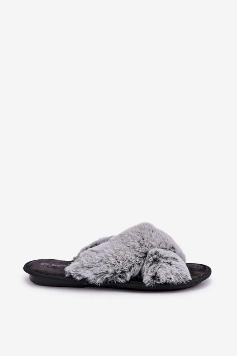 Futrzane Kapcie Damskie Inblu 6800006D Szare