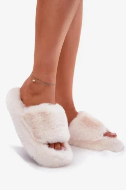 Futrzane Kapcie Damskie Jasnobeżowe Biella