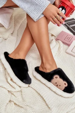 Futrzane Kapcie Damskie Misie Czarne Firedi