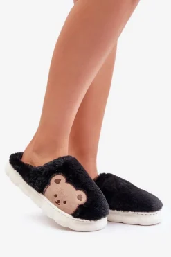 Futrzane Kapcie Damskie Misie Czarne Firedi