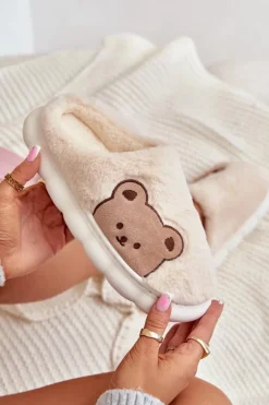 Futrzane Kapcie Damskie Misie Jasnobeżowe Firedi