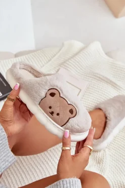 Futrzane Kapcie Damskie Misie Beżowe Firedi