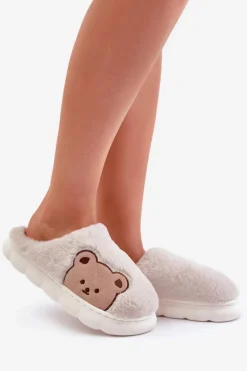 Futrzane Kapcie Damskie Misie Beżowe Firedi