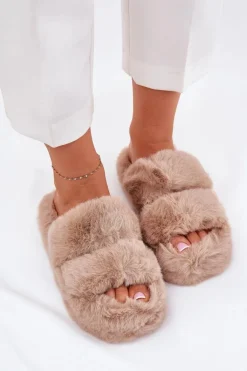 Futrzane Kapcie Damskie Na Platformie Khaki Talfedi