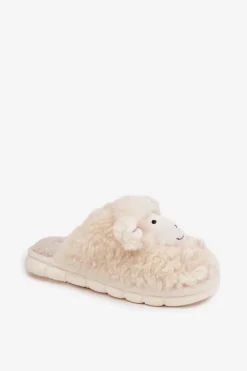 Futrzane Kapcie Damskie Owieczki Beżowe Sylline