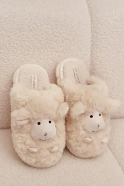 Futrzane Kapcie Damskie Owieczki Beżowe Sylline