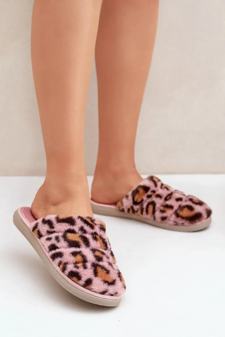 Futrzane Kapcie Damskie Panterka Inblu EK000008 Różowe