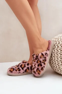 Futrzane Kapcie Damskie Panterka Inblu EK000008 Różowe