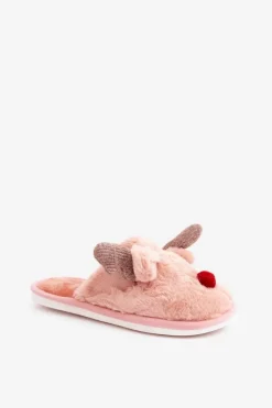 Futrzane Kapcie Damskie Z Motywem Renifera Różowe Sennalith