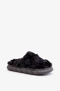 Futrzane Kapcie Damskie Z Motywem Owcy Czarne Phaeia