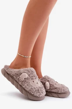 Futrzane Kapcie Damskie Z Motywem Owcy Ciemnobeżowe Phaeia