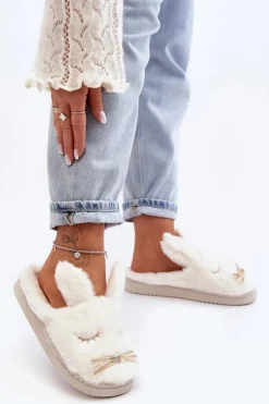 Futrzane Kapcie Damskie Z Króliczkiem Białe Dolcevia