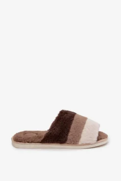 Futrzane Kapcie Damskie Z Paskami Brązowe Tahlisse