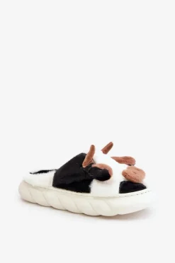 Futrzane Kapcie Krowy Damskie Białe Remiola