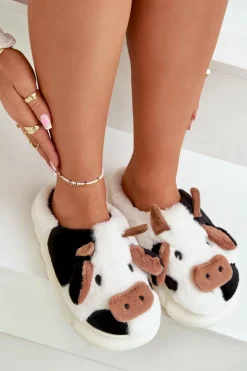 Futrzane Kapcie Krowy Damskie Białe Remiola