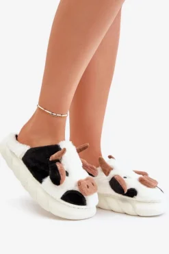 Futrzane Kapcie Krowy Damskie Białe Remiola
